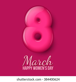 3d eight pink on a background. Congratulation to the holiday, International Womens Day. Greeting card with a realistic figure 8. Simple and stylish vector 