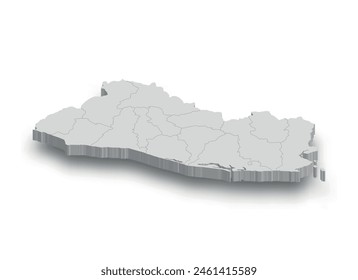 3d El Salvador white map with regions isolated on white background