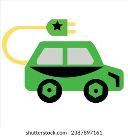 3d coche eléctrico con cable de alimentación, icono de ecología. coche eléctrico cerca de la estación de carga. gasolinera de combustibles fósiles. señal de carga de coche eléctrico. 3.ª imagen vectorial de vehículo eléctrico