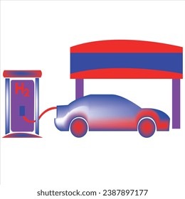 3d electric car with power cable, ecology icon. electric car near the charging station. fossil car refueling petrol gas station. electric car charging sign. 3d vector electric vehicle image