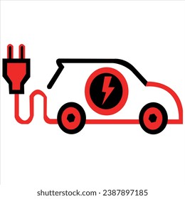 3d electric car with power cable, ecology icon. electric car near the charging station. fossil car refueling petrol gas station. electric car charging sign. 3d vector electric vehicle image