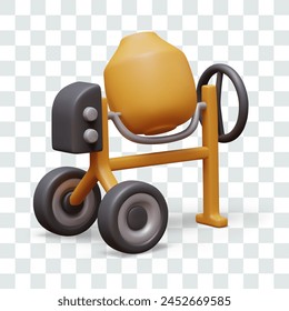 3D electric concrete mixer, side view. Vector modern construction equipment