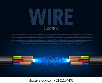 3D Electric Discharge Between Two Copper Cables. Wire Break. EPS10 Vector