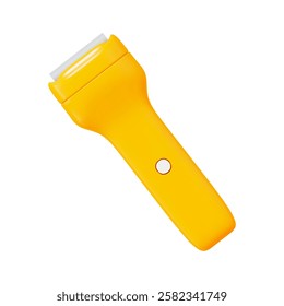 3d electric hair clipper or trimmer yellow color. Razor for barbershop. Cartoon style. Front view. Stock vector illustration on isolated background.