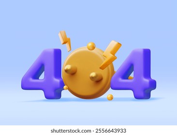 3D electric plug with 404 digits isolated. Render electrical outlet plug unplugged symbol. 404 error concept. Disconnection or connect loss, page not found, under construction. Vector illustration