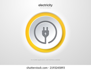 3d electric power charge charging energy on off push icon. Lightning symbol for website, mobile app, UI UX.