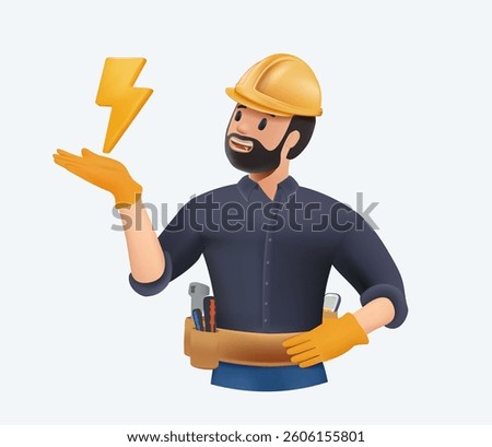 3D Electrician Technician Engineerm lineman Avatar Vector Icon. Electrician, Electrician making voltage measuring with Electrician holding voltage measuring equipment. Worker 3D illustration