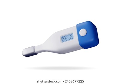 3d electronic thermometer for measuring isolated. Render digital thermometer showing temperature. Healthcare, hospital and medical diagnostics. Urgency and emergency services. Vector illustration