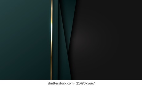 3D elegant abstract background green stripes overlapping layer and shiny golden lines black background  Luxury style  Vector illustration