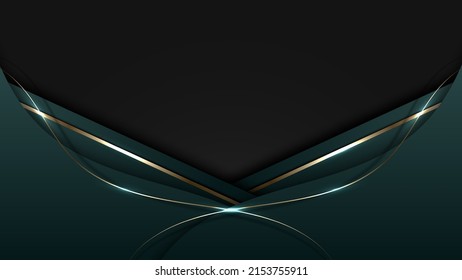 3D elegant abstract background green stripes wave shape with golden curve lines. Luxury style. Vector illustration