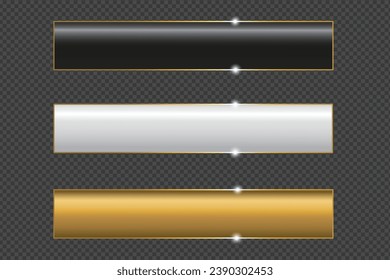 3D Elegant Black White and Gold Isolated Banner Designs Realistic Signboards or Bar with Shiny Gold Frame Modern Realistic Banner Templates for Adding Text or Titles Isolated on Transparent Background