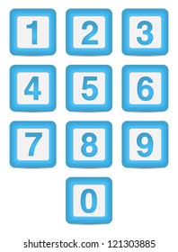 3d elegant blue set of transparent vector glass numbers, from 1 to 0. Vector.