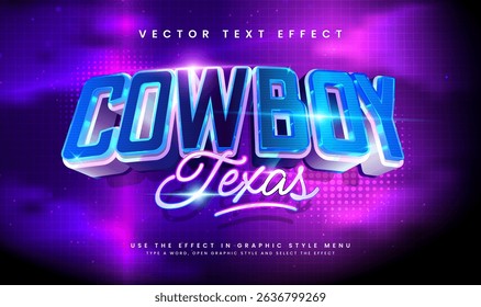 3d Elegant Cowboy Editable Vector Text Effect. Suitable for Night Live Theme.