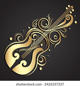 3d elegant gold ornamental stylized guitar music theme logo