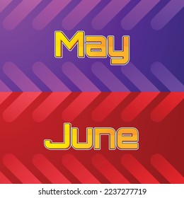 3D Elegant May and June (Month and Days with blue and red background)