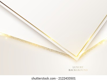 3D elegant modern luxury template design white stripes and golden glitter line light sparking on cream background paper cut style. Vector graphic illustration