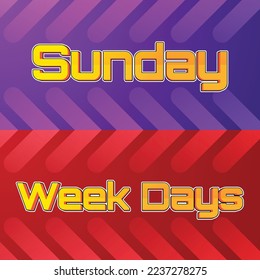 3D Elegant Sunday and Week Days (Month and Days with blue and red background)