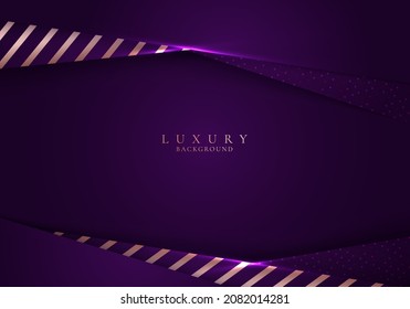 3D elegant template abstract background purple paper art layer with gold stripes pattern. Luxury style. Vector illustration