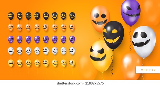 3D Element Halloween balloons. Happy halloween decotation. Vector Illustration