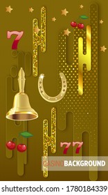 3d element isolated on white background with place for text casino object 777 icons gold coins red button play