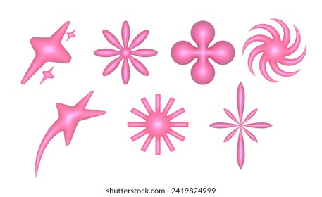 Elementos 3D Y2K, formas geométricas simples. Colección de formas abstractas con efecto plasticino. Ilustración del vector