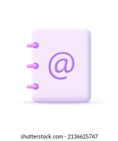3D email book isolated on white background. Email address. Can be used for many purposes. Trendy and modern vector in 3d style.