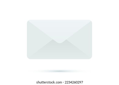 3D email or chat message vector illustration. Closed white paper envelope with shadow, inbox mail letter from contacts or spam, clients feedback or new SMS notification, post in social media