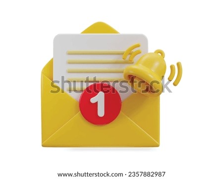 3d email with notification bell icon illustration	
