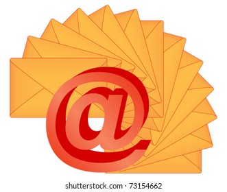 3d e-mail sign over letters vector illustration