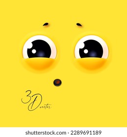 3D emational face on yellow background. Astonishment.