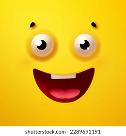 3D emational face on yellow background.