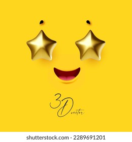 3D emational face on yellow background.