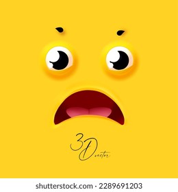 3D emational face on yellow background. Sadness, disaster and cry