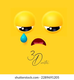 3D emational face on yellow background. Sadness, disaster and cry