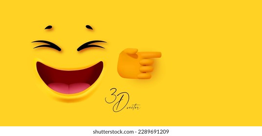 3D emational face on yellow background.