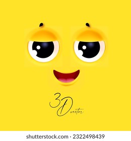 3D emational face on yellow background.