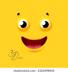 3D emational face on yellow background.