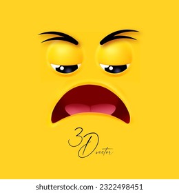 3D emational face on yellow background. Sadness, disaster and cry