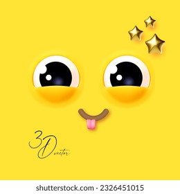 3D emational face on yellow background.