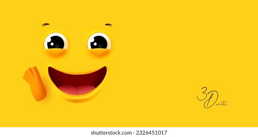 3D emational face on yellow background.