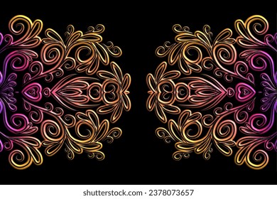 3D emboss luxurious batik ethnic dayak traditional Java indonesia with beautiful flowers line art gradient design 