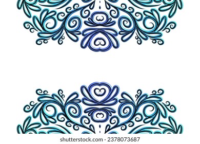 3D emboss luxurious batik ethnic dayak traditional Java indonesia with beautiful flowers line art gradient design 