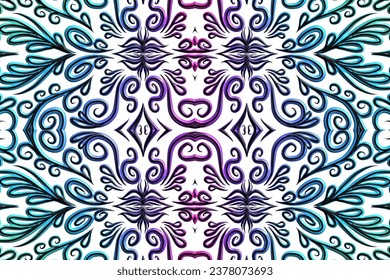 3D emboss luxurious batik ethnic dayak traditional Java indonesia with beautiful flowers line art gradient design 