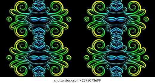3D emboss luxurious batik ethnic dayak traditional Java indonesia with beautiful flowers line art gradient design 