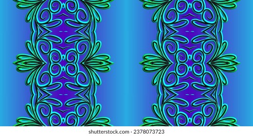 3D emboss luxurious batik ethnic dayak traditional Java indonesia with beautiful flowers line art gradient design 