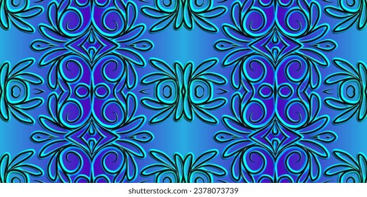 3D emboss luxurious batik ethnic dayak traditional Java indonesia with beautiful flowers line art gradient design 