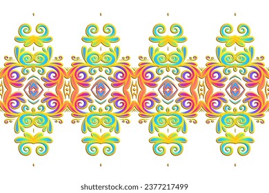 Borde 3D Seamless lujoso batik étnico dayak tradicional Java indonesia con hermosas flores línea de diseño gradiente de arte 