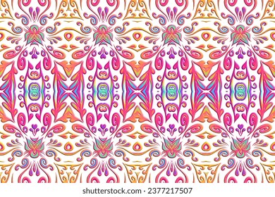 3D emboss Seamless luxurious batik ethnic dayak traditional Java indonesia with beautiful flowers line art gradient design 