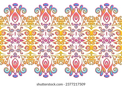 3D verkörpert Seamless luxuriösen Batik Ethnie Dayak traditionellen Java indonesien mit schönen Blumen Linie Kunst Farbverlauf-Design 