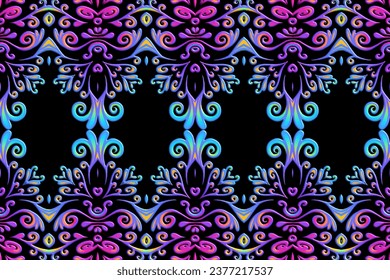 Borde 3D Seamless lujoso batik étnico dayak tradicional Java indonesia con hermosas flores línea de diseño gradiente de arte 